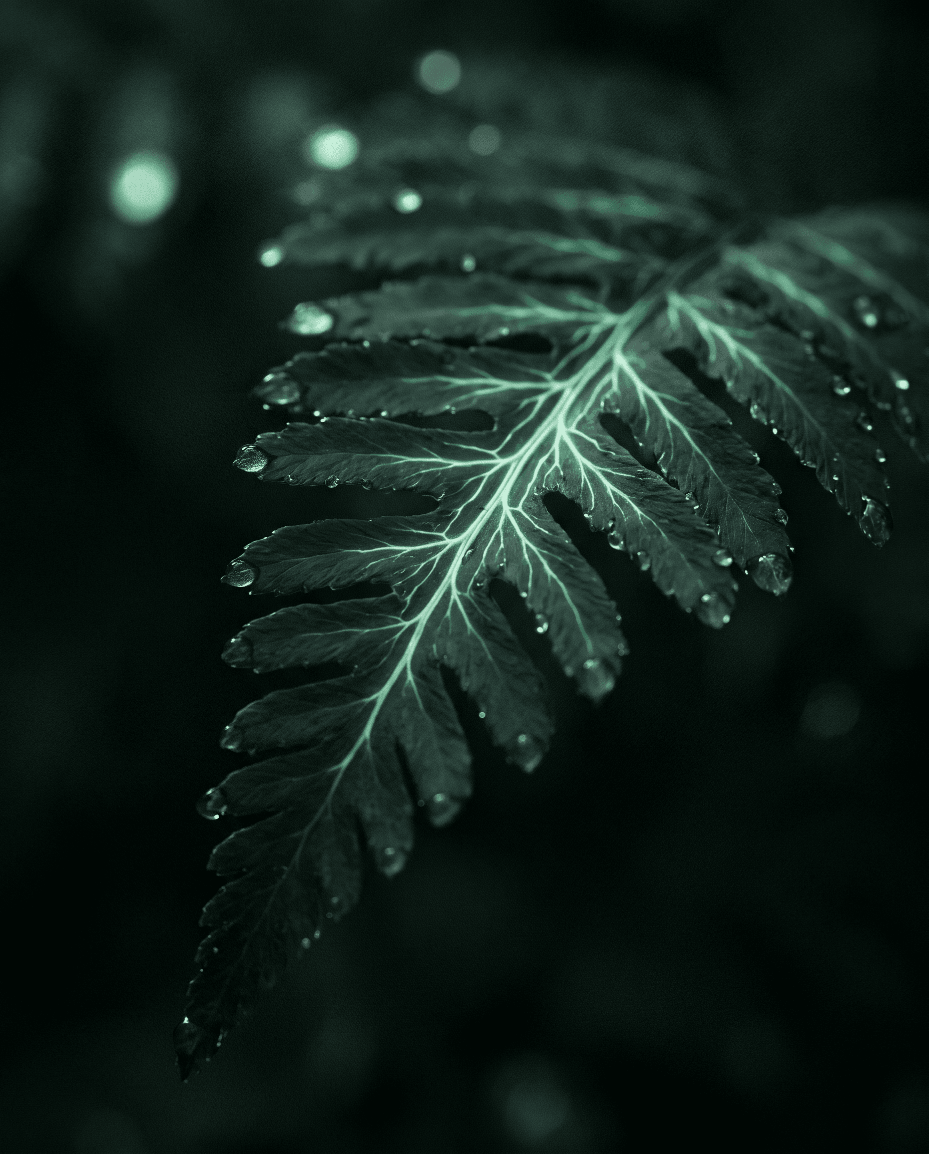 Unfurling fern frond in low light